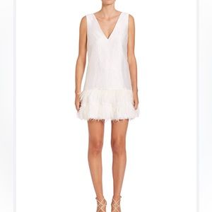 BCBG Maxazria White Feather-hem Dress